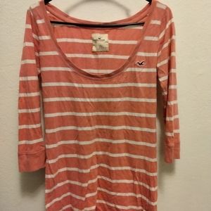 Hollister pink and white striped large shirt